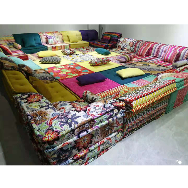 India Living Room Modular Mahjong Sofa Set Couch Set Arabic Hookah Room Yoga Mattress Pouf Arabic Floor Seating Fabric Sofa Set
