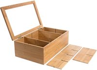 Boîte à thé en bambou naturel, organisateur de rangement, taille plus grande, capacité de 120+ sachets de thé debout ou plats, 8 compartiments ajustables