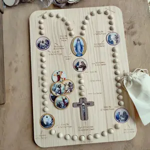 Papan rosario kayu Solid dengan manik-manik dan kartu
