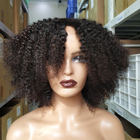 Perruque Courte Bob Afro Frisée Sans Colle en Cheveux Humains avec Frange Épaisse pour Femmes Noires, Densité 250%, Entièrement Faite à la Machine