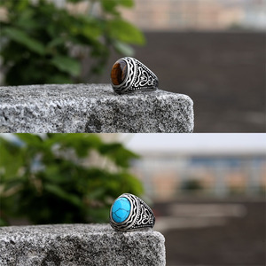 Bague en acier inoxydable SS8-742R Steel Soldier Norse Talisman Rune Tiger Eye Turquoise Stone pour <span class=keywords><strong>homme</strong></span>, <span class=keywords><strong>bijoux</strong></span> de <span class=keywords><strong>mode</strong></span> de haute qualité - Product Image 3