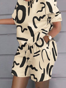 Ensemble décontracté d'été pour <span class=keywords><strong>femme</strong></span> : T-shirt court et <span class=keywords><strong>short</strong></span> assorti en polyester, anti-boulochage - Product Image 6