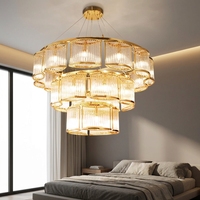Lustre moderne rond décoratif de luxe pour hôtel, salon, salle à manger, en métal doré et cristal, avec télécommande
