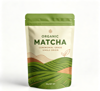 Sachets Doypack à Finition Mate pour Poudre de Matcha, Refermables avec Fermeture Éclair, Emballages Alimentaires Personnalisables (Logo, Taille et Couleur)
