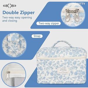 Trousse da Trucco Grande, Graziosa Borsa Cosmetici per Donne e Ragazze, Pochette da Toilette Estetica Floreale Coquette, Organizer da Viaggio per Make-up - Product Image 4
