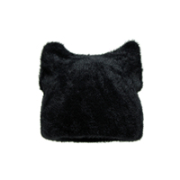 Kinder Schwarze Kunstfell Katzenohren-Mütze Warme Weiche Wintermütze für Mädchen Niedliche Kleinkind-Mütze Elastische Flauschige Strickmütze für Kaltes Wetter