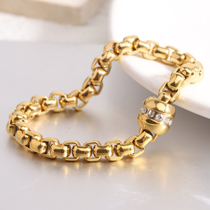 European American Fashion Stainless Steel <b>Bracelet</b> 7MM Square <b>Bead</b> Diamond Encrusted <b>Gold</b> Silver Women Gift Jewelry - Product Image 4