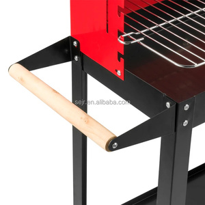 SEJR Chariot <span class=keywords><strong>2</strong></span> roues pour <span class=keywords><strong>barbecue</strong></span> à charbon carré rouge avec étagère en bois - Product Image 4