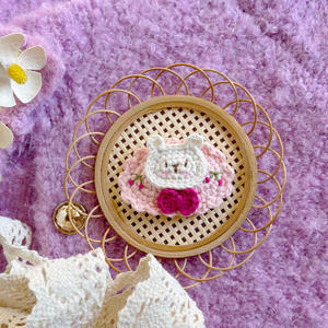 Grazioso Fermaglio <span class=keywords><strong>per</strong></span> Capelli a Forma di Coniglio con Ciliegia, Fatto a Mano in Lana, Ecologico, Colore Caramella <span class=keywords><strong>per</strong></span> Bambine - Product Image 3