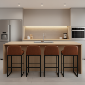 Juego de Taburetes de Bar Modernos de 27 Pulgadas de Altura, con Asiento de Cuero PU y Patas de Metal, Color Marrón, para Cocina, Comedor o Bar - Product Image 2