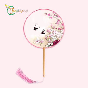 Fatingna Custom Logo Round Bamboo Hand Fan with Embroidered Technique for Souvenirs