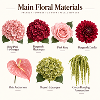 Rangkaian Bunga Buatan Tangan Mawar Dahlia Anthurium Hydrangea dengan Lilin Tinggi Hitam untuk Dekorasi Meja Pernikahan