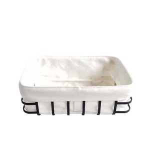 Panier de rangement rectangulaire <span class=keywords><strong>en</strong></span> métal, doublure <span class=keywords><strong>en</strong></span> <span class=keywords><strong>toile</strong></span> <span class=keywords><strong>blanche</strong></span>, cadre <span class=keywords><strong>en</strong></span> fer noir mat, panier de rangement de noël pour le service du pain - Product Image 3