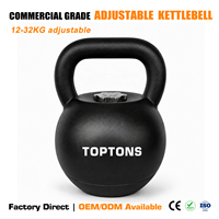 Kettlebell réglable TOPTONS 32 kg, revêtement électrostatique noir, avec 7 plaques de poids interchangeables en chrome argenté