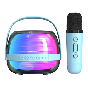Caixa de Som Mini Karaoke Portátil Sem Fio com Microfone Sem Fio/Rádio FM/TF/USB Luz RGB Software de Música Hi-Fi para Home Theatre - Product Image 2