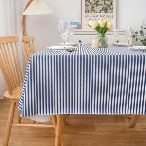 Vente en gros de <span class=keywords><strong>nappe</strong></span> rectangulaire à rayures bleues de luxe légère à ourlet tissu de table chinois en coton et <span class=keywords><strong>lin</strong></span> - Product Image 1
