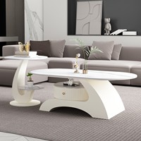 Table basse de salon de luxe avec 2 tiroirs de rangement, design moderne en métal et plateau en marbre, conception durable