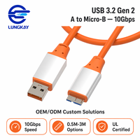 Câble USB 3.2 Gen 2 Micro B LUNGKAY 10 Gbps SuperSpeed pour disque dur externe SSD 0,5 m 1 m 1,5 m 2 m 3 m 5 m OEM/Personnalisé