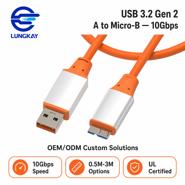 LUNGKAY USB 3.2 Gen 2 Micro B Cable 10Gbps SuperSpeed Data Cord External HDD SSD 0.5M 1M 1.5M 2M 3M 5M OEM/Custom