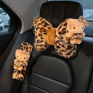 Coussin de nuque de voiture de luxe imprimé léopard, design créatif oreilles de chat, soutien lombaire doux pour femmes et enfants, accessoire d'intérieur automobile - Product Image 1