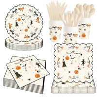 Ensemble de vaisselle en papier personnalisé pour Halloween, thème toile d'araignée, assiettes, gobelets, serviettes, impression de logo OEM pour les marques de fournitures de fête