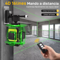 Niveau laser vert 4D professionnel 16 lignes le plus vendu, avec batterie au lithium 18650 longue durée et lignes croisées auto-nivelantes à 360°