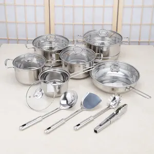 Набор кухонной посуды из нержавеющей стали, 18 шт., кухонные кастрюли и сковороды со стеклянной крышкой, набор кухонной посуды