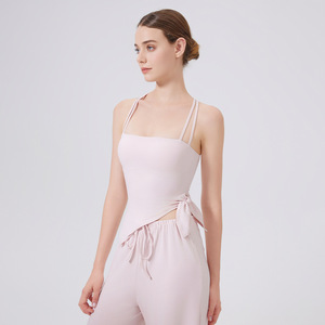 Wholesale Women's Double Strap Tie Side Yoga Tank <b>Top</b> Square Neck Racerback Padded Workout Cami Slim Fit Fitness Activewear - Product Image 3