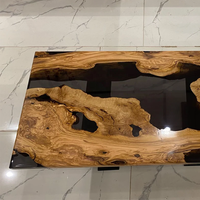 Table Basse et Table à Manger Rivière Époxy Noire Transparente en Bois Massif