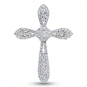 CUSTOM SILVER 10K/14K/18K GOLD PLATED LAB GROWN CVD DIAMOND CLASSIC ENGAGEMENT GIFT SWEATER <b>CHAIN</b> NECKLACE <b>CROSS</b> PENDANT - Product Image 1