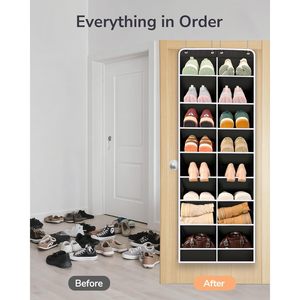 Over The Door <b>Shoe</b> Organizer 16 Pockets Hanging Storage <b>Rack</b> For Closet Door Space Saving Black - Product Image 5