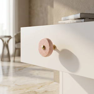 AK Brass Round Stone & Metal <b>Drawer</b> <b>Knob</b> <b>Pink</b> & Gold Finish Luxury Cabinet Handle For Home Kitchen Furniture Hardware - Product Image 2