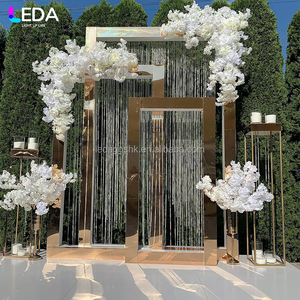 LEDA Wedding <b>Party</b> Decor Supplies Modern Stainless Steel Gold Mirror Metal Square Hanging Flower <b>Backdrop</b> - Product Image 2