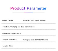 Câble de données CA99 Yesido 5A charge rapide type-c vers câble de données IP 1.2M pour IP