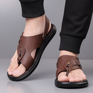 Sandalias con Correa en T para Hombre, de Cuero Genuino, Punta Abierta, Suela de Goma Antideslizante, Zapatos Casuales para Playa y Conducir - Product Image 4
