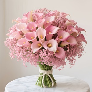 Ensemble de fleurs artificielles artisanales mixtes : Calla, Gypsophile, Roses en soie velours et perles pour décoration murale de mariage, maison, hôtel - Product Image 2