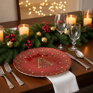 Assiettes de présentation en verre de style sapin de Noël <span class=keywords><strong>rouge</strong></span>, <span class=keywords><strong>sous</strong></span>-assiettes, ensembles de vaisselle de mariage, vaisselle pour restaurant - Product Image 5