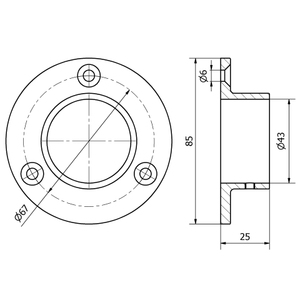 C110226-L Female Plate for Ø 42.4 Inox AISI 316 Polished <b>Marine</b> <b>Hardware</b> - Product Image 2