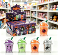 Jouet anti-stress compressible en TPR de 6,6 cm, motif Halloween, tasse de thé au lait, paillettes, rempli de maltose, motif effrayant, cadeau de fête