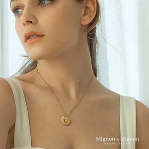 Mignon & Mignon Personalized <b>Initial</b> <b>Necklace</b> Stainless Steel Round Pendant With Date Engraving Gift For Her - Product Image 3