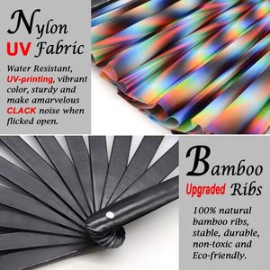 Abanico de Mano Personalizado de 33 cm, Abanico de Bambú con Diseño de Mariposa Reflectante UV, Impresión de Logotipo, Abanico Plegable Portátil - Product Image 3