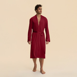 Setelan Piyama Pria Satin Lengan Panjang 2026 Warna Solid Nyaman untuk Bersantai di Rumah - Product Image 3