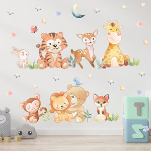 Dibujos animados Tigre León ciervo mono oso papel tapiz extraíble autoadhesivo pegatina de pared <span class=keywords><strong>para</strong></span> habitación de niños ambiente de jardín de infantes - Product Image 2