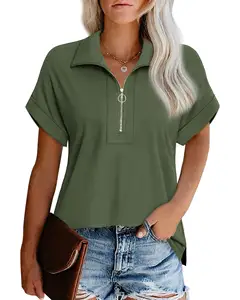 Women's Custom Half Zipper Polo Shirt Casual Office Style Breathable And Quick Dry Knitted Weave Tops