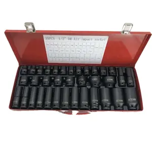 12.5MM Series 1/2 Short Extension Pneumatic Sockets Thickened 35 Piece Combination Auto Mechanic Tools