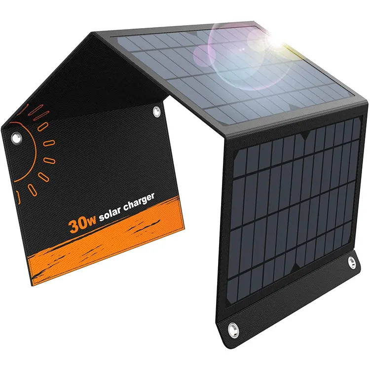 Hoge Conversie Kit Draagbare Solar Telefoon Oplader 30W Opvouwbare Monokristallijne Zonnepanelen Met 2 Usb En 1 Dc Poorten