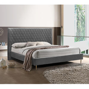 Lujoso juego de cama <span class=keywords><strong>imperial</strong></span> de diseño moderno, equipado con cabecero de terciopelo y Marco ancho de madera para uso en el dormitorio - Product Image 1