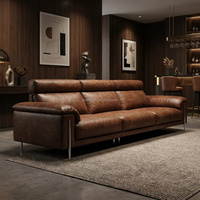 Canapé Chesterfield en cuir microfibre marron vintage de luxe, ensemble de meubles de salon moderne, 3 places, hôtel de luxe, villa
