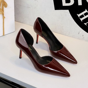 Escarpins D'Orsay à bout pointu en cuir verni <span class=keywords><strong>bordeaux</strong></span>, talons aiguilles, semelle <span class=keywords><strong>rouge</strong></span>, sexy, pour femme, idéal pour le bureau - Product Image 3