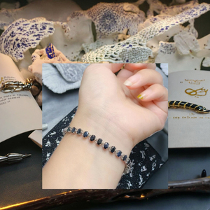 Bracelet à maillons en argent 925 plaqué rhodium noir avec pierre saphir classique KARATS pour tous les genres, mariage, fiançailles - Product Image 3